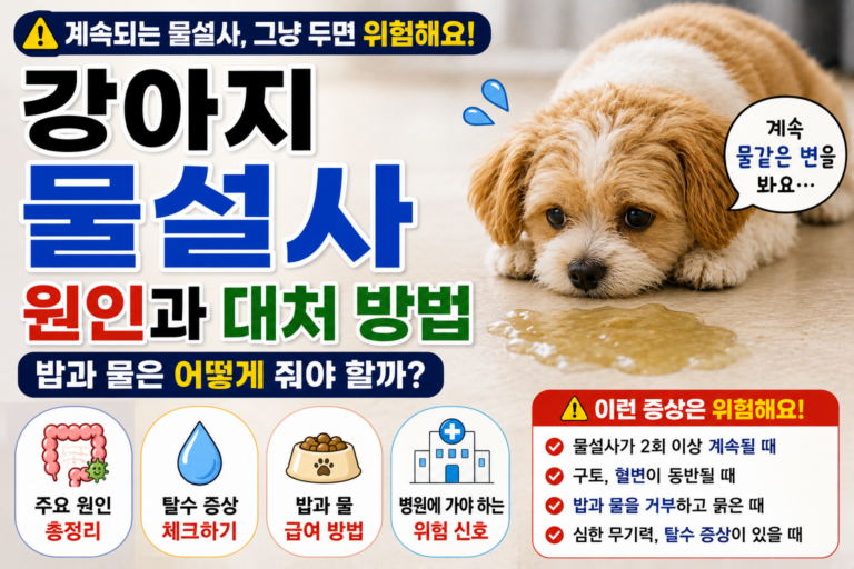 강아지 물설사 대처 방법, 밥과 물은 어떻게 해야 할까 병원 가야 하는 기준