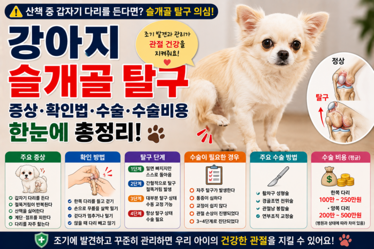 강아지 슬개골 탈구 증상 총정리! 확인법부터 수술, 수술비용까지 알아보기