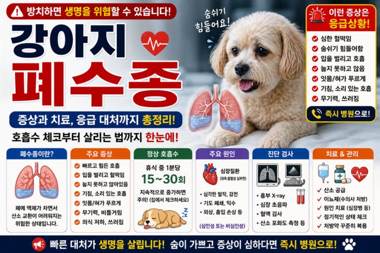 강아지 폐수종 증상과 치료, 호흡수부터 응급 대처까지 알아보기