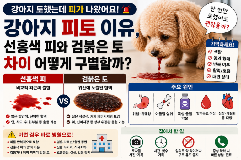 강아지 피토 이유, 선홍색 피와 검붉은 토 차이 어떻게 구별할까