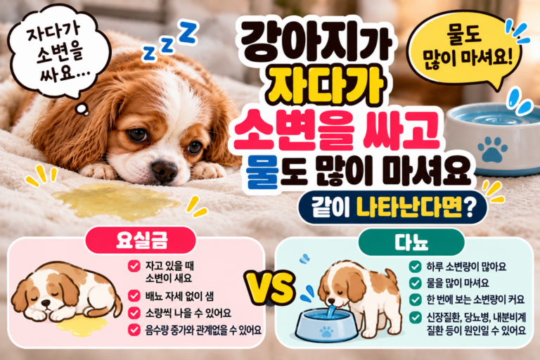 강아지 자다가 소변을 싸고 물도 많이 마셔요, 같이 나타난다면?