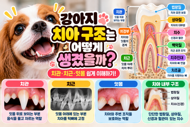 강아지 치아 구조는 어떻게 생겼을까? 치관·치근·잇몸 쉽게 이해하기