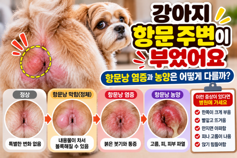 강아지 항문 주변이 부었어요, 항문낭 염증과 농양은 어떻게 다를까?